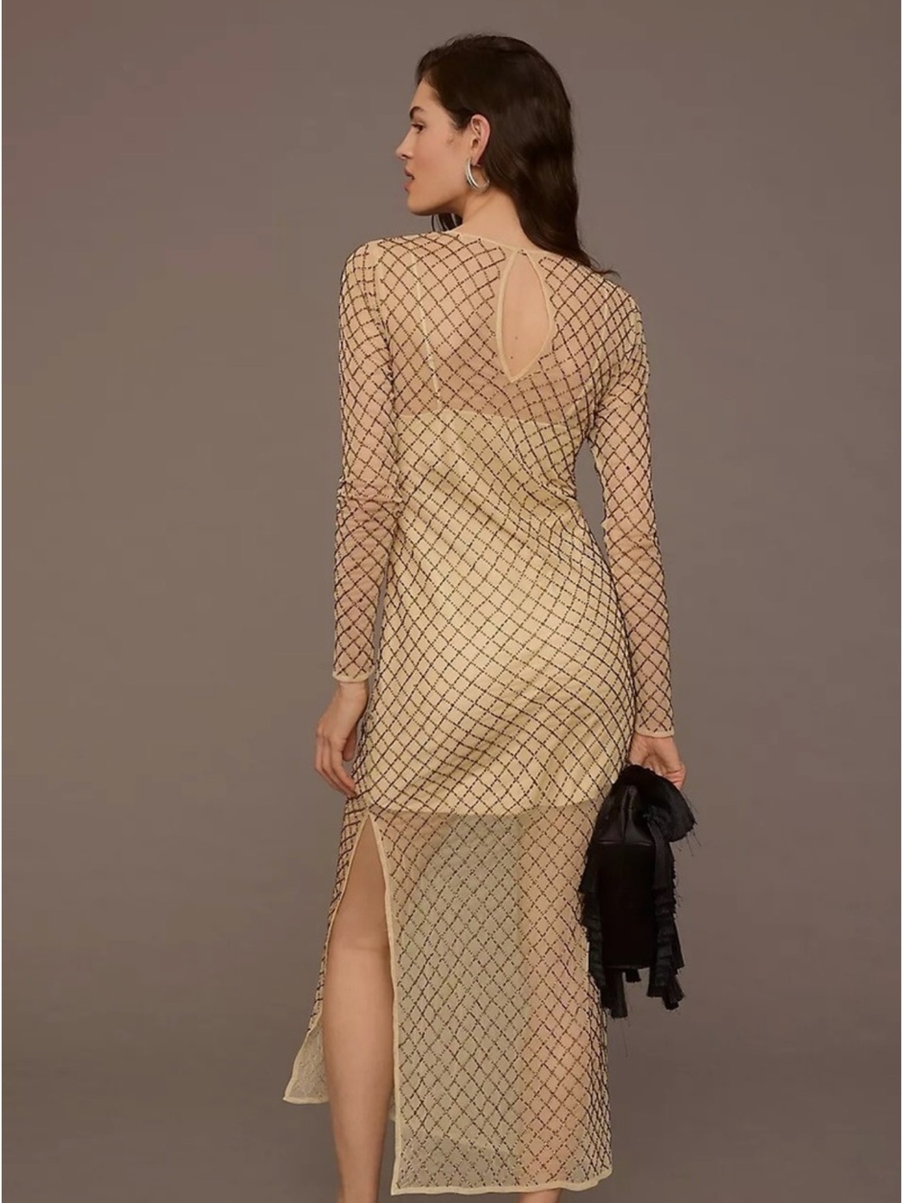 Anthropologie Sheer Beaded Column Maxi Dress - Picture 4 of 8